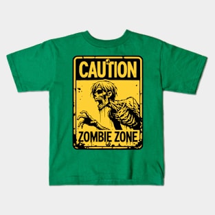 Caution Zombie Zone Sign Anime Black and Yellow Kids T-Shirt